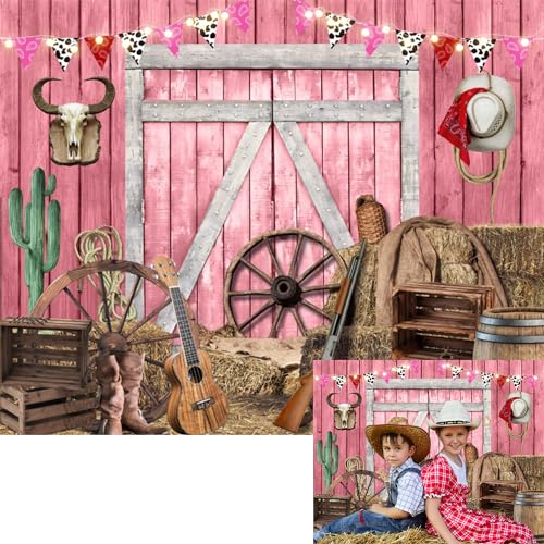 10x8ft Pink Western Cowgirl Backdrop Pink Rustic Woodern Horse Barn Photo Backdrops for Disco Western Them Girls Birthday Wedding Portrait Party Decor Banner Photo Studio Props - color: Pink