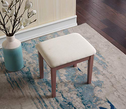 Roundhill Furniture Moniys Wood Moniya Makeup Vanity Table and Stool Set, Rose Gold - color: Rose Gold