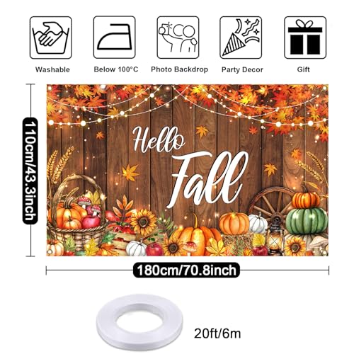 Mocsicka Hello Fall Backdrop Banner Fall Thanksgiving Photography Backdrop Rustic Wooden Door Autumn Pumpkin Harvest Baby Shower Decorations Photo Booth Props 70.8 x 43.3 Inch - size: 70.8 x 43.3 inches