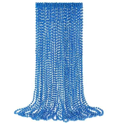 YAXINRUI 12 PCS Blue Bead Necklaces, Mardi Gras Christmas Bead Necklaces, Blue Patriotic Necklace, 33 Inch Round Beaded Necklaces for Mardi Gras Christmas 4th of July Festive Events - color: Blue, size: 12 Pcs
