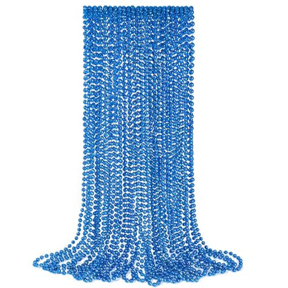 YAXINRUI 12 PCS Blue Bead Necklaces, Mardi Gras Christmas Bead Necklaces, Blue Patriotic Necklace, 33 Inch Round Beaded Necklaces for Mardi Gras Christmas 4th of July Festive Events - color: Blue, size: 12 Pcs
