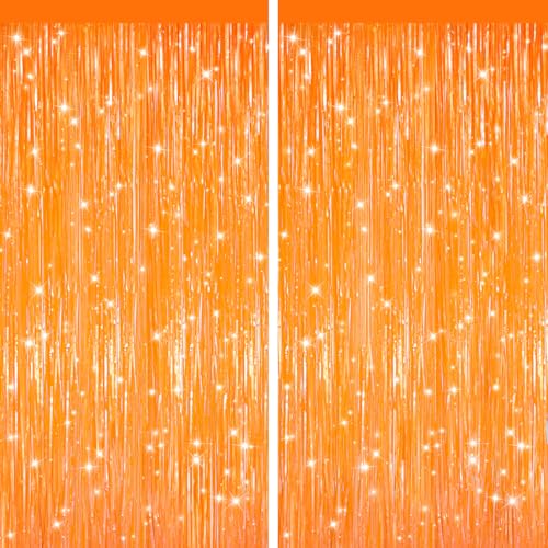 GCB 2Pack Orange Fringe Curtain Party Streamers, Foil Fringe Backdrop Curtains for Birthday Decorations Wedding Graduation Bridal Baby Shower Tinsel Streamers Orange Party Decorations Door Streamer - color: Orange