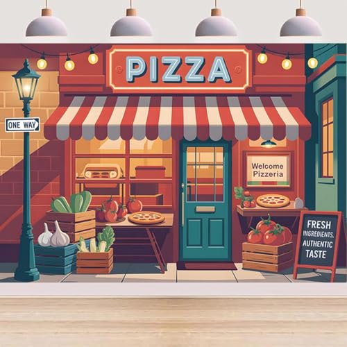 Cartoon Italian Pizza Shop Backdrop Fresh Vegetables Fruits Boys Girls Cooking Baby Shower Background Pizzeria Birthday Party Decorations Pizza Party Favors (B, 8X6FT) - color: B, size: 8X6FT