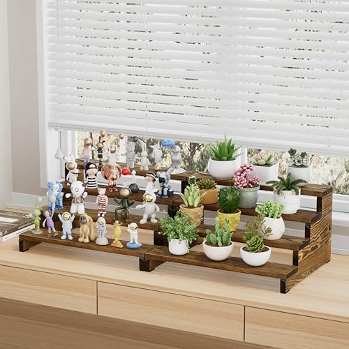 ZUJJAFY Cologne Organizer for Men, 4 Tier Wooden Cologne Stand Mens Fragrance Shelf, Tiered Wood Risers Display Stands for Perfume, Cupcake, Figures, Dessert - color: Carbonized