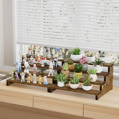 ZUJJAFY Cologne Organizer for Men, 4 Tier Wooden Cologne Stand Mens Fragrance Shelf, Tiered Wood Risers Display Stands for Perfume, Cupcake, Figures, Dessert - color: Carbonized