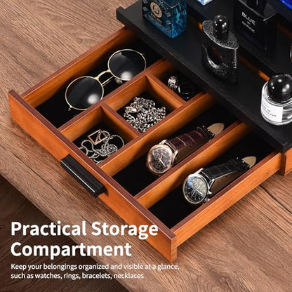 Perfume Organizer for Men, 4 Tier Wood Perfume Display Stand with Velvet Lining Drawer and Hidden Compartment for Watch,Jewelry,Perfume Display Risers,A Gift for Men (Black+Walnut) - style: 4 Tier - BlackWalnut