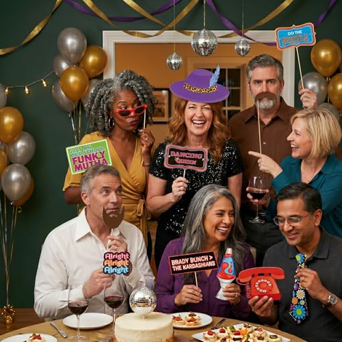 Disco Photo Booth Props - 37 Pieces - 1970s Retro Disco Party Supplies, Decorations and Gifts