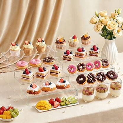 Acrylic Display Risers 8 Pcs - Clear Acrylic Shelves & Display Stand, Rectangular Risers for Cupcake, Retail & Desktop, 4 Sizes (7", 8", 9") - size: Medium