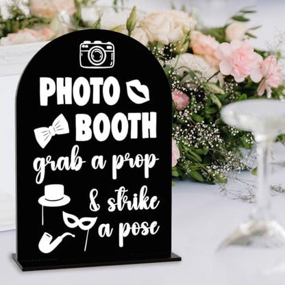 Photo Booth Sign Wedding Engagement Bridal Shower Background Table for Indoor Outdoor Ceremony Party Theme Event Photography Props Desk Acrylic Decor