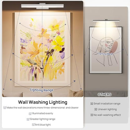 PESUTEN Picture Light Battery Operated, 16in Wireless Art Light for Paintings CCT Dimmable Recharging Battery Picture Light with Remote Control for Gallery Dartboard Art Bedroom Bathroom 2pcs White - color: White - 2 Pieces