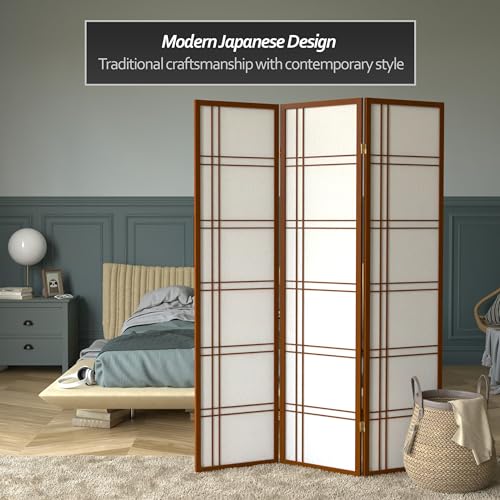 Red Lantern 6 ft. Tall Double Cross Shoji Screen - Walnut - 3 Panels - color: Walnut, size: 3 Panel