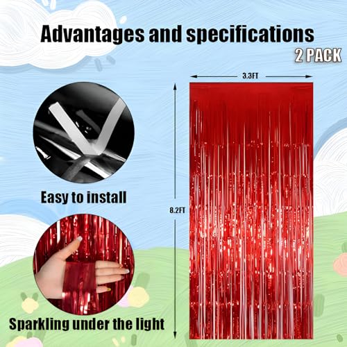 Valentines Day Keyali 2 Pack 3.3 * 8.3 ft Foil Curtain Metallic Tinsel Fringe Curtains Photo Booth Props Backdrop for Birthday Wedding Engagement Baby Shower Christmas Holiday Celebration Partyl,Red - color: Red, size: 2 Pack