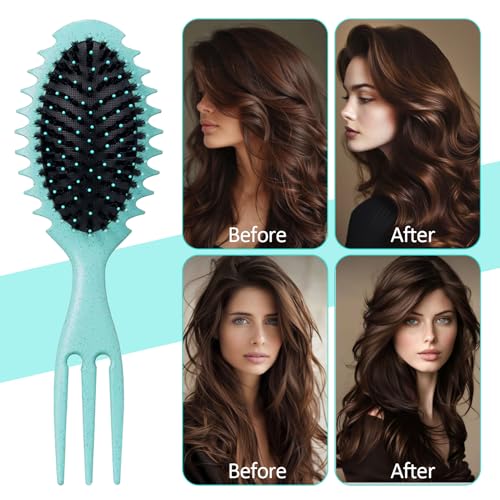 Curly Hair Boar Bristle Curl Defining Brush for Wave Straight Hair, Unique Trident Handle Design Defineing Brush for Wet Dry Hairs Styling Massage Hairbrush Hairs Pick Comb Green - color: curl brush-green-1pc