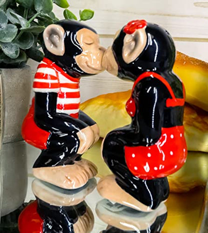 Ebros Gift Circus Carnival Red Jungle Male and Female Monkeys Chimpanzee Apes Couple Ceramic Salt and Pepper Shakers Figurine Set Wildlife Tropical Rainforest Monkey Sculpture