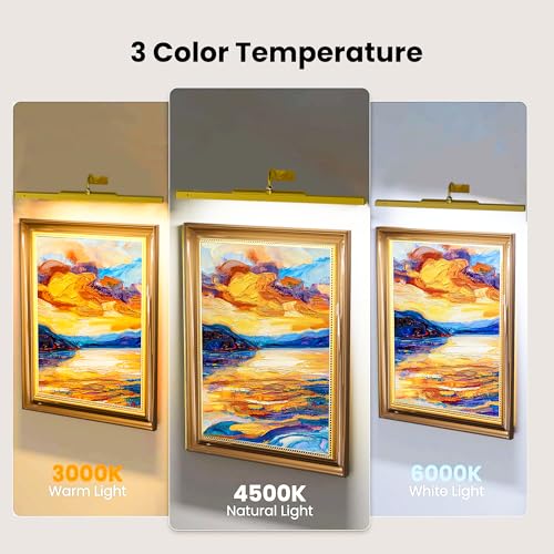 3 Pack Gallery Picture Frame Lights - 24Inch Gold Battery Wireless Wall Mounted Lighting for Large Art, Posters, Canvas & Gallery Walls - color: Gold, size: 24IN-3pack
