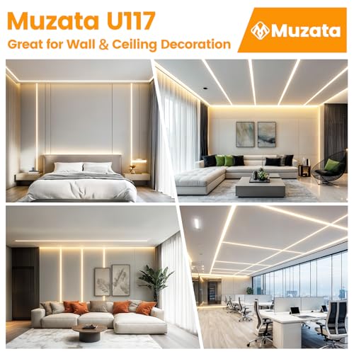 Muzata 10Pack 3.3FT/1M Plaster-In LED Channel Trimless Recessed LED Strip Diffuser Channel Spotless Deeper Wider for Drywall Ceiling Wall U117 WW 1M - size: 10pack*1m/3.3ft