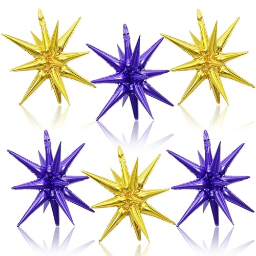 Purple Gold Star Balloons, 22 Inch Dark Purple Gold Foil Explosion Star Balloons, Large Spike Balloon star Cone Balloon, for Birthday Graduation Wedding Anniversary Party Backdrop Decorations - color: Purple Gold