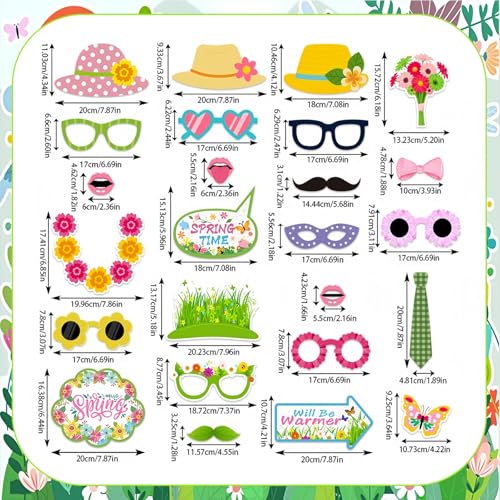 Hello Spring Party Photo Booth Props Kit- 25 Pcs Spring Photo Booth Props with 1 Paper Photo Frame for Spring Summer Easter Flower Themed Birthday Party Decorations