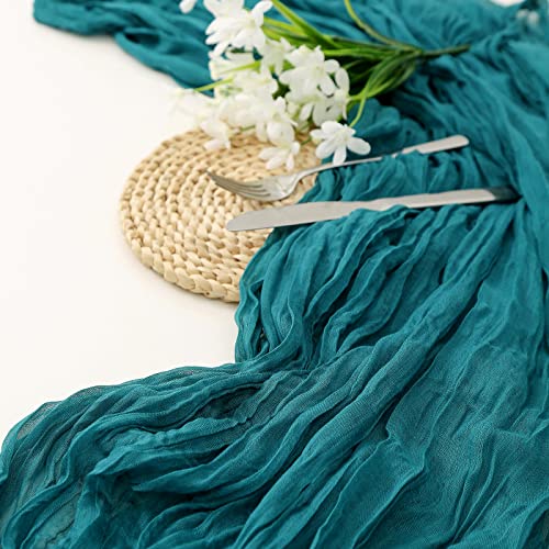 DOLOPL Teal Cheesecloth Table Runner 13.3ft Boho Gauze Cheese Cloth Table Runner Rustic Sheer Runner 160inch Long for Wedding Bridal Baby Shower Birthday Party Cake Table Decorations - color: Teal
