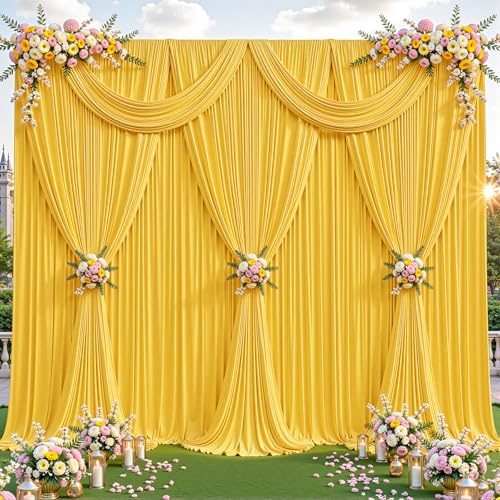 4 Panles Yellow Backdrop Curtains - Wrinkle Free Fabric Backdrop Curtain for Photoshoot, 10FT Wedding Party Photo Backdrop Drapes for Birthday Baby Shower Photography Stage Background Decorations - color: Yellow, size: W4' x H10'(4 panels)