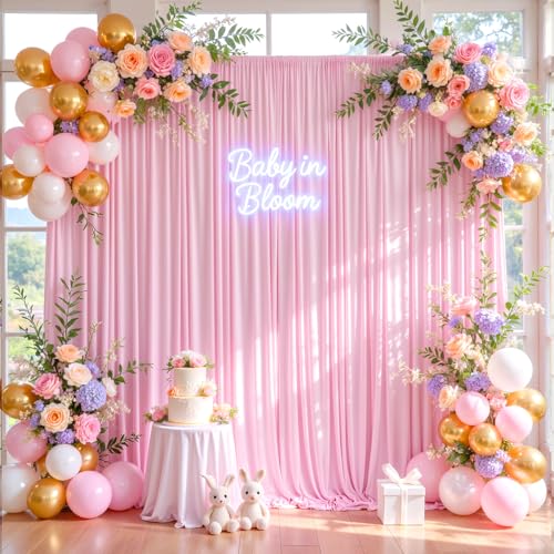 10x8ft Pink Backdrop Curtain for Baby Shower Parties Wrinkle Free Fabric Backdrop Curtain Wedding Photo Backdrop Drapes for Girls Birthday Party Gender Reveal Photography Back Drop 2 Panels 5x8FT - color: Pink, size: 10 ft X 8 ft(2 Panels 5ft X 8ft)