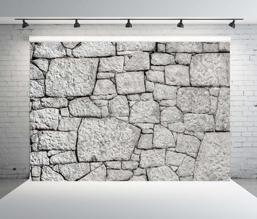 5x4ft Fabric Gray Stone Wall Backdrop Granite Stone Brick Wall Texture Background for Birthday Wedding Party Decorations Home Decor Photo Studio Props - size: 5x4FT