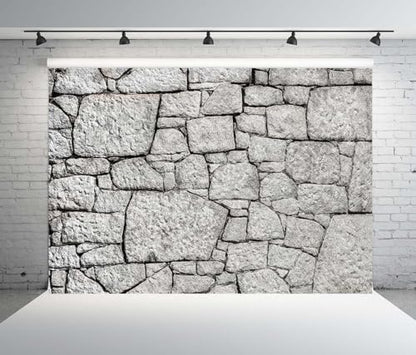 7x5ft Fabric Gray Stone Wall Backdrop Granite Stone Brick Wall Texture Background for Birthday Wedding Party Decorations Home Decor Photo Studio Props - size: 7x5FT