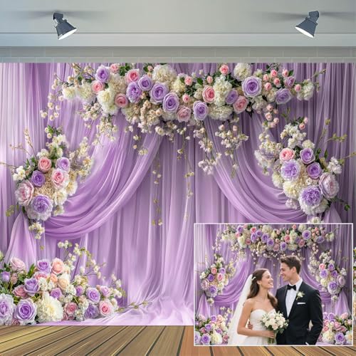 5 x 3 ft Purple Flower Wall Backdrop Rose Lavender Floral Wedding Bridal Photography Backdrop Girls Birthday Anniversary Bachelorette Baby Shower Party Photo Booth Props Background Wall Decor - color: Purple3, size: 5x3ft