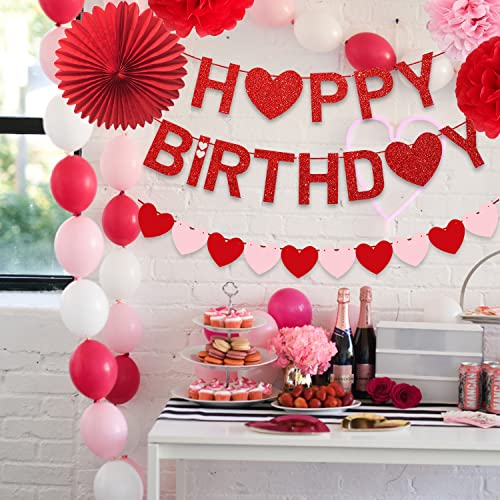 Valentine's Day Heart Birthday Banner Red Party Supplies Pink Sweet Garland Paper Fan Pom Poms Flower Photo Prop Decoration