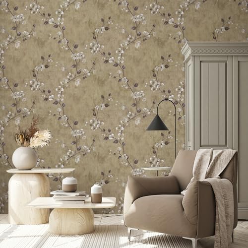 SOON AFTER Floral Peel and Stick Wallpaper Floral Contact Paper Vintage Flower Wallpaper Removable,Waterproof,Self Adhesive Vinyl Roll for Livingroom Bedroom 17.5”x120” - color: Yellow, size: 17.5" x 120"