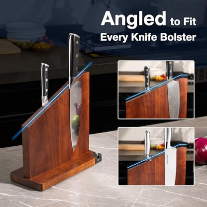 Gourmetop Magnetic Knife Holder with Built-in Sharpener, 100% Acacia Wood Magnetic Knife Block without Knives, Strong Double-Sided Magnetic Knife Holder for Kitchen Countertop Organization, Dark Wood - color: Dark Wood