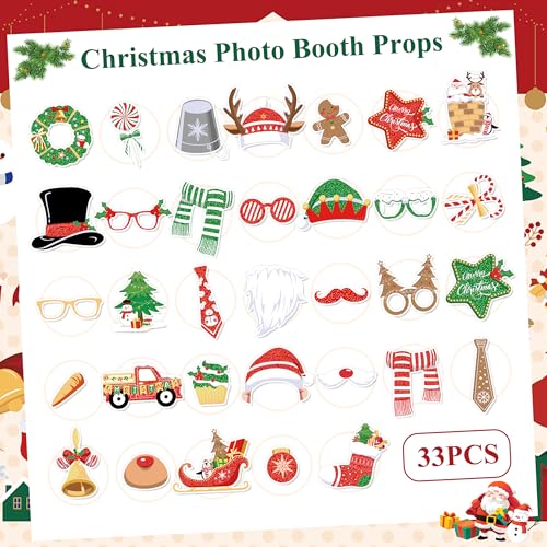 Qenk 45 PCS Christmas Photo Booth Props with Headbands Glasses Frames for Women Adults Christmas Party Supplies, DIY Photography Props Decorations Accessories