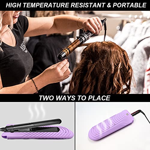 Heat Insulating Silicone Mat Pouch for Hair Straightener, Anti-Slip Travel Pad Cover for Curling & Flat Iron, Portable Styling Heat Mat Holder for Curler Wand and Hot Waver (Purple) - color: Purple