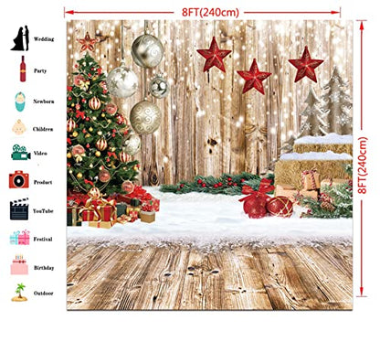 8x8Ft Christmas Backdrops for Photography Winter Snow Backdrop Rustic Wood Floor Backdrop Christmas Family Party Background New Year Party Background - size: 8x8ft