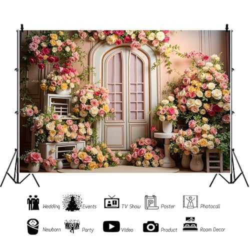 10x7ft Pink Flowers Wedding Backdrop Elegant Rose Blossom Floral Plant Woman Bride Party Girls Photography Background Bridal Shower Photo Studio Shoot - color: Pink E, size: 10x7ft