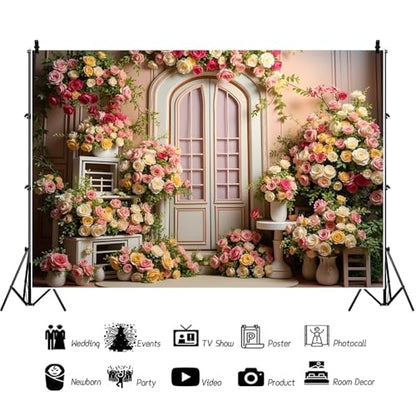 10x7ft Pink Flowers Wedding Backdrop Elegant Rose Blossom Floral Plant Woman Bride Party Girls Photography Background Bridal Shower Photo Studio Shoot - color: Pink E, size: 10x7ft