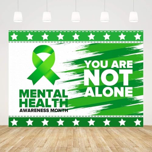 AIBIIN 8x6ft Mental Health Awareness Month Backdrop Green Ribbon Photography Background Mental Health Awareness Party Decorations Photo Studio Props - size: 8 x6ft