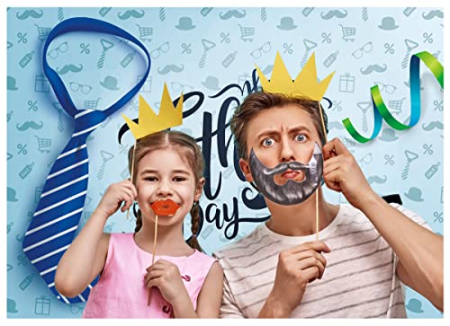 8X6FT Happy Father's Day Backdrop Necktie and Glasses Blue Backdrops Photo Studio Prop Backdrop Father's Day Party Supplies Decorations Banner Photography Background DH-404 - size: 8X6FT