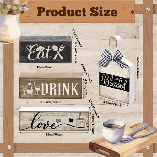 Moucuny 4 Pcs Farmhouse Kitchen Decor Wooden Plate Farmhouse Table Decor Black Brown and White Plate Tableware Centerpiece Rustic Decorative Plates Block Sign for Display Cabinet Kitchen Decoration - style: Farmhouse