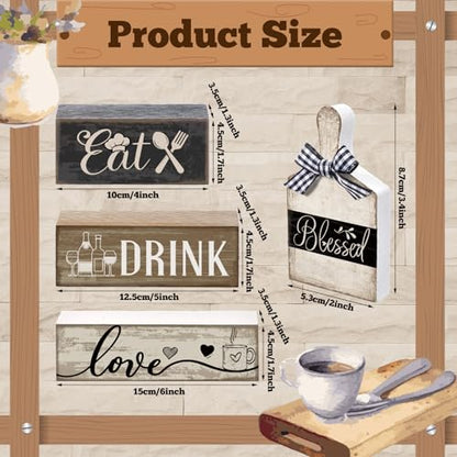 Moucuny 4 Pcs Farmhouse Kitchen Decor Wooden Plate Farmhouse Table Decor Black Brown and White Plate Tableware Centerpiece Rustic Decorative Plates Block Sign for Display Cabinet Kitchen Decoration - style: Farmhouse