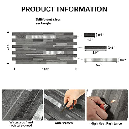 Midcard 20 Sheets Peel and Stick Backsplash, Black Grey Wood Look PVC Mixed Metal Stick on Backsplash Tiles for Kitchen - color: Black Grey Wood with Metal Silver, size: 20