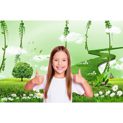 Fantasy Trees Backdrop Heart Shape Tree Love Symbol Photography Background Spring Lush Green Meadow Flowers Backdrop Spring Garden Wonderland Background for Kids Children Adult Photo Props 5x3ft - color: Light Green, size: 5x3ft