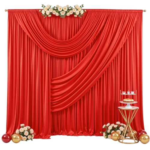 20ft x 12ft Red Backdrop Curtains Panels for Party Wrinkle Free Fabric Backdrop Drapes Decorations Cloth for Wedding Baby Shower Photography Engagement Bridal Shower Gender Reveal Background Curtain - color: Red, size: W5' x H12'(4 panels)