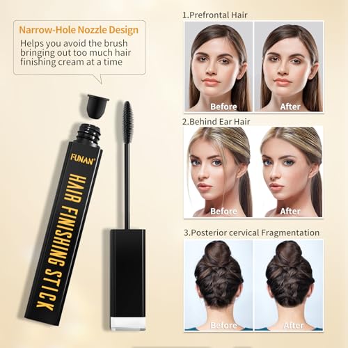 FUNAN Hair Finishing Stick, Flyaway Feel Stick Hair, Small Broken Hairs Finishing Cream, Non-Greasy and Non-Sticky Black（Pack of 4） - size: 0.5 Ounce (Pack of 4)