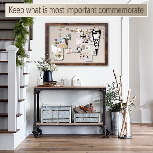 Large Magnetic Bulletin Board 36 x 24 Inch for Wall,Rustic Framed Cork Board with Linen for Home Office School,with 4 Push pins, 4 Magnets - size: 36inchx24inch