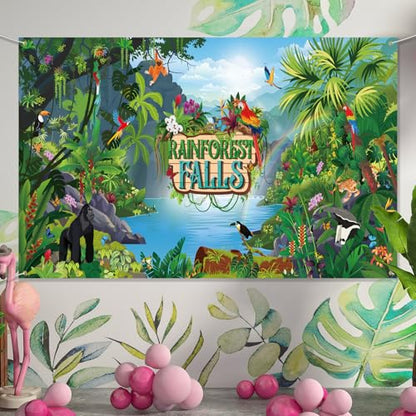 Gilprop 2 Pcs VBS 2026 Backdrop 9 x 6 ft Large Rainforest Falls Scene Photography Backdrop Party Decoration for Vbs Sunday School Classroom Christian Banner Photo Props