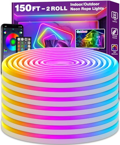 AILBTON 150Ft Neon Rope Lights,Flexible Led Rope Lights Control with App/Remote,Multiple Modes Music Sync Gaming RGB Led Neon Lights for Bedroom Outdoor - size: 150FT
