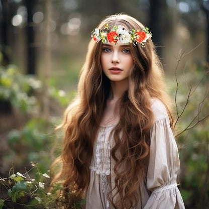Women Flower Crown Bride Flower Headband Floral Halo Floral Crown Wedding Bridal Party Cosplay Halloween Photos - color: red and white