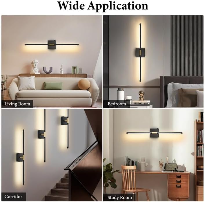 SAIMAND Wall Sconces Set of 2 Battery Operated, Wireless USB Rechargeable Wall Lights with Remote Control, 360° Rotation, 8000mAh LED Dimmable Picture Lamp for Living Room,Bedroom,Hallway (30in Black) - color: Black
