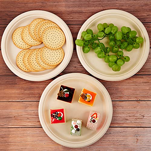 Vplus 150 Pack Compostable Disposable Paper Plates 10 inch Super Strong 100% Bagasse Natural Biodegradable Eco-Friendly Sugarcane Plates(nature) - color: Nature, style: 10 IN Round Plates
